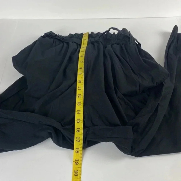 Black paper bag waist pleated black lightweight tie waist pants size extra large - Picture 8 of 12